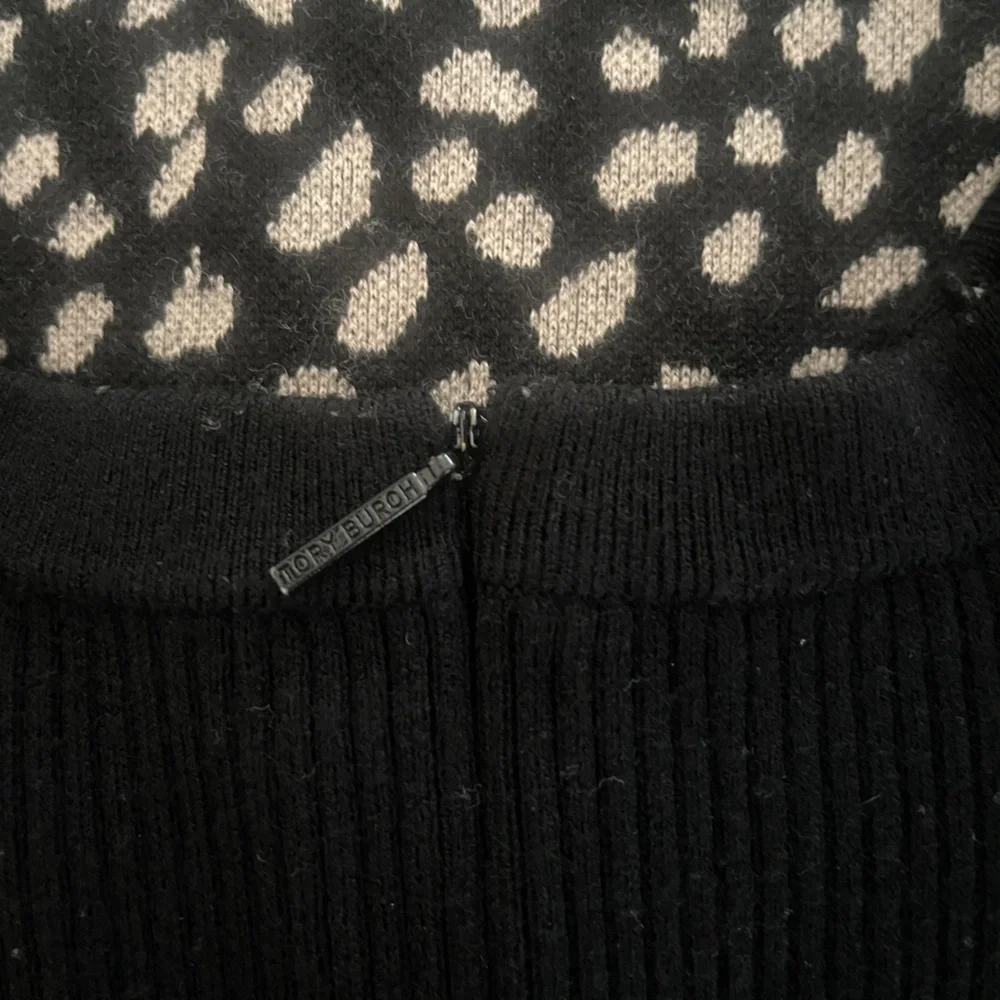 Tory Burch Gemma Sweater Dress Polka Dot Merino Wool Leopard Black White Size L - Picture 12 of 12